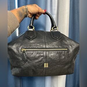 GIVENCHY Black Leather Handbag with Gold Accents